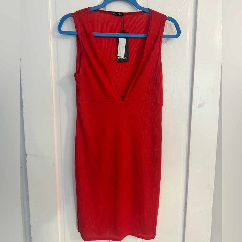 NWT Nasty Gal plunging Bold Red Mini Dress large 12